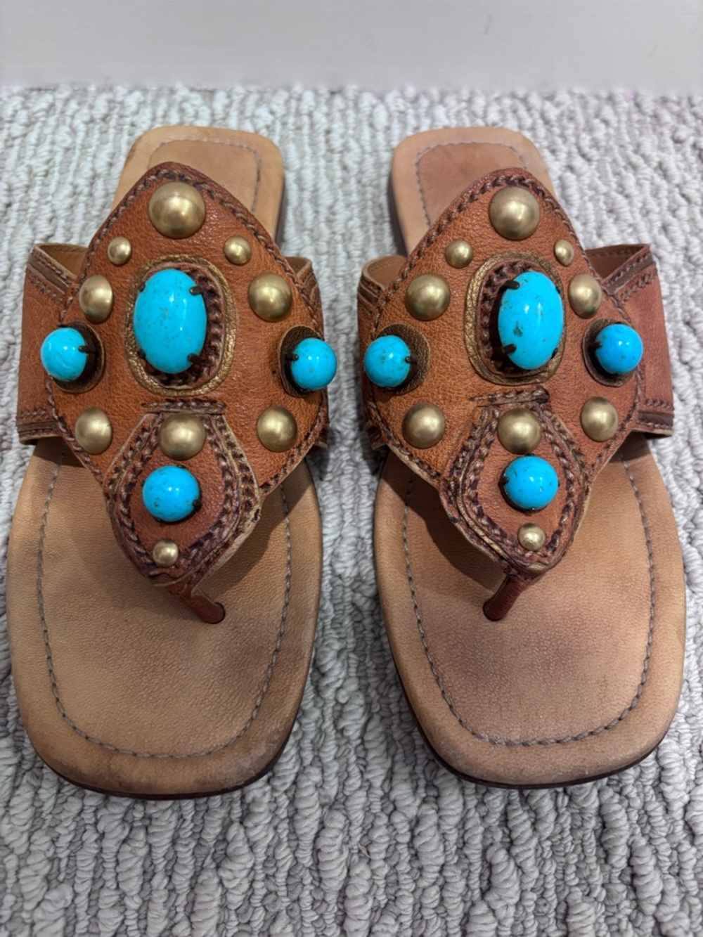 Miu Miu Sandals Thong Calzature Donna Turquoise Buffalo Stone